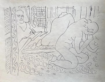 Henri Matisse, 'Modele Reflete Dans Le Miroir Avec Le Maitre' Lithograph On Japon - 1960