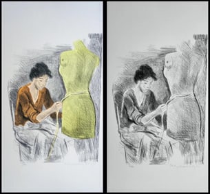 Raphael Soyer, Seamstress Ii Portfolio, 2 Lithographs