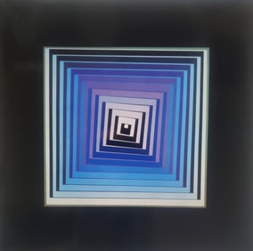 Victor Vaserely, Vonal-Lila, 1968, Monograph On Paper, Framed