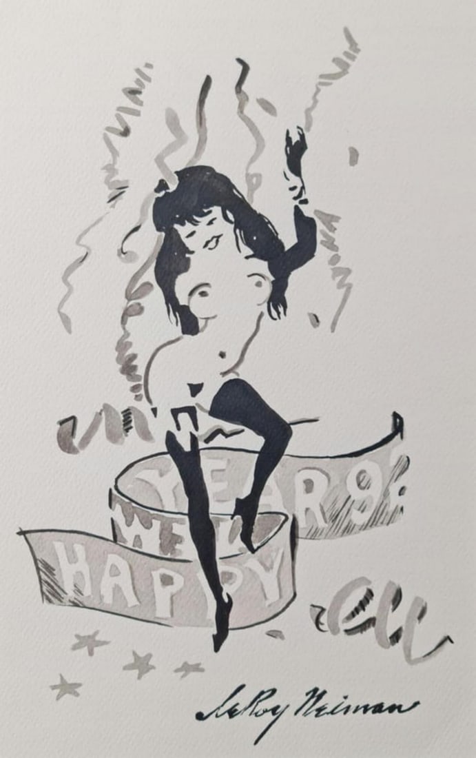 Leroy Neiman, 'Femlin - Happy New Year 1992' Original Ink & Watercolor Drawing (1 of 3)