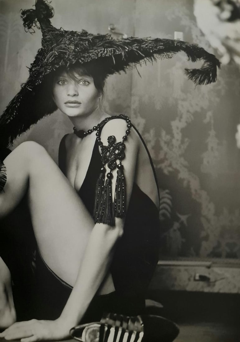 Michel Compte, Helena Christensen in Haute Couture by Valentino, Paris, 1995: Photographer: Michel Comte (born 19 February 1954) is a Swiss artist, filmmaker, fashion and portrait photographer. Subject/Title: Frida Kahlo Date Of Negative: 1995 Type Of Print: Sheet Fed Photograv