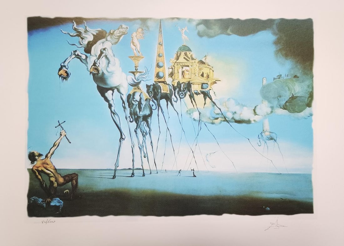 Salvador Dali, 'The Temptation Of St. Anthony', Facsimile: Artist: Salvador Dali. Title: 'The Temptation Of St. Anthony' Dimensions: 27 in. by 20in. Condition- Excellent Plate Signed and Numbered Type: serigraph on deckle edged paper Buyers Premium- 25% Salva