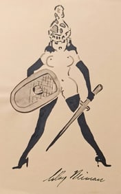 LeRoy Neiman 'Femlin is Knighted' Original ink & watercolor drawing