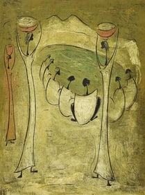 Angel Botello "Las Lavanderas" Color Linocut C-1950