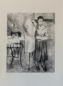 Raphael Soyer, Seamstress I, Black & White, Lithograph