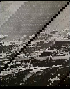 André Kertész, Above buildings in Winter, New York, 1969: Photographer: André Kertész, born Andor Kertész, was a Hungarian-born photographer known for his groundbreaking contributions to photographic composition and the photo essay. Subject: Above buildin