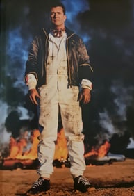 Michel Compte, Mel Gibson at a staged accident at Willow Springs Raceway, California, 1997