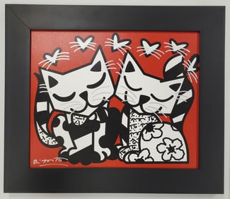 Romero Britto, 'Cats Romance', Signed Limited Edition Canvas Giclee