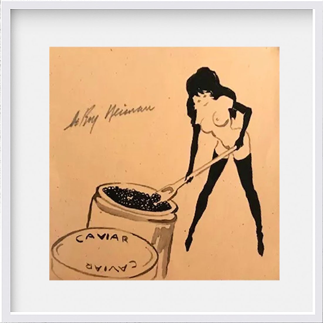 LeRoy Neiman, Playboy Femlin Serving Caviar, Original Signed Watercolor Drawing (1 of 3)