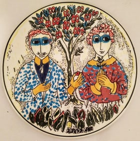 Yosl Bergner, "Marriage", Oil On Porcelain