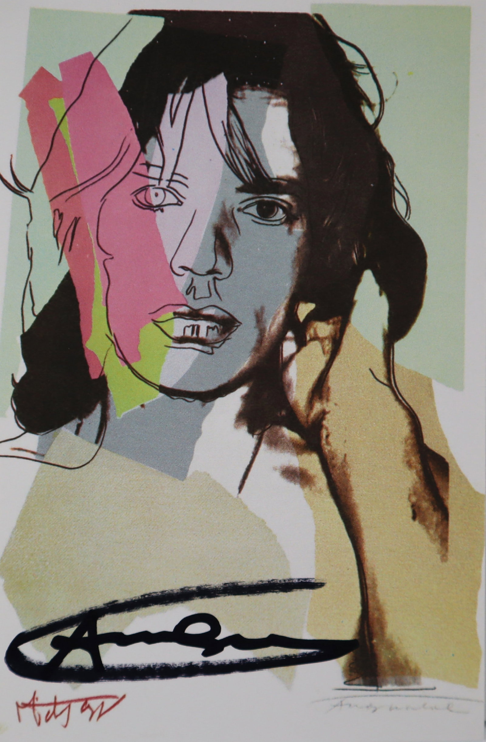 Andy-Warhol "Mick Jagger-FSII.140" Framed Announcement card, Hand signed (1 of 1)