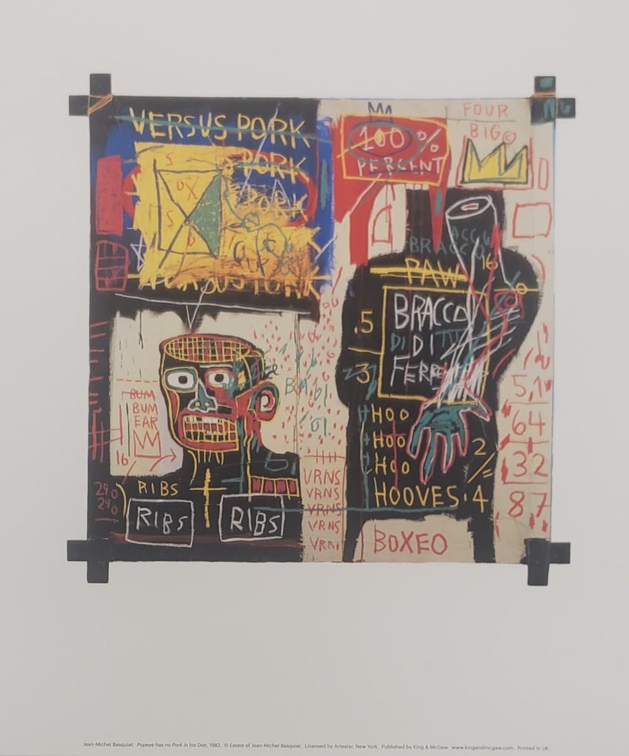 Jean-Michel Basquiat, 'Popeye Has No Pork In His Diet', Offset Lithograph: Artist: Jean Michel Baquiat Title: Popeye Has No Pork in His Diet Medium: Offset Lithograph Measurements- 14 x 11 Copyright Estate of Jean-Michel Basquiat. Licensed by Artestar New York. Buyers Premiu
