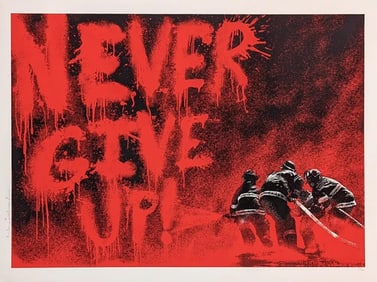 Mr. Brainwash, 'Superheroes L.A. Firefighters (Never Give Up!)' - Red, 2018