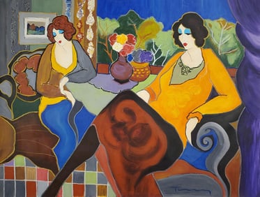 Itzchak Tarkay, Friendship I - 1994, Original Mixed Media On Canvas