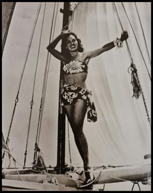 Adolphe Sylvain, Jeanine Tehani in a dug-out canoe at Pirae, 1957