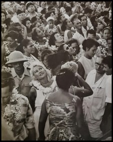 Adolphe Sylvain, Matrine Carol caught in the throng on Papeete quay-side., 1960