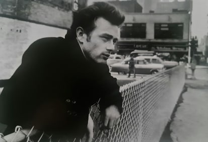 Dennis Stock, James Dean on fence, NYC