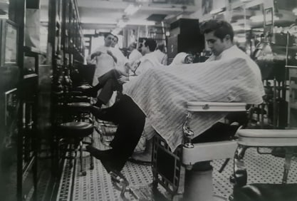 Dennis Stock, James Dean at barber shop, NYC
