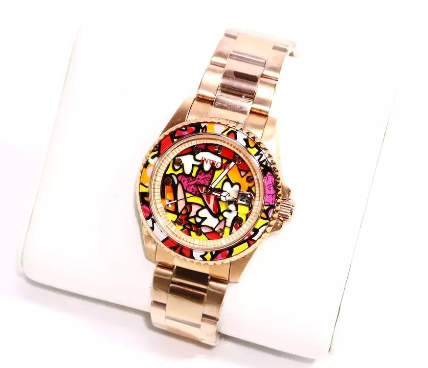 Romero Britto, Invicta Limited Edition Quartz Watch: Artist: Romero Britto Type: Quartz Watch Limited Edition Watch Comes With the Original Romero Britto Box Length- 9 Inches Condition- Very Good! Like New, never worn