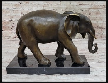 Barye, Huge African Elephant Wild Life, Bronze Sculpture On Marble Base