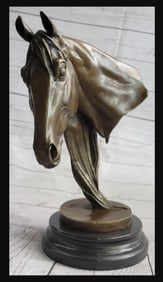 Fisher, 'Horse Head Bust' - Equestrian decor', Bronze Sculpture On Marble Base