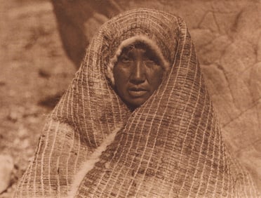 Edward S. Curtis, PLATE 48 Nootka Woman Wearing Cedar Bark Blanket, CA, 1915
