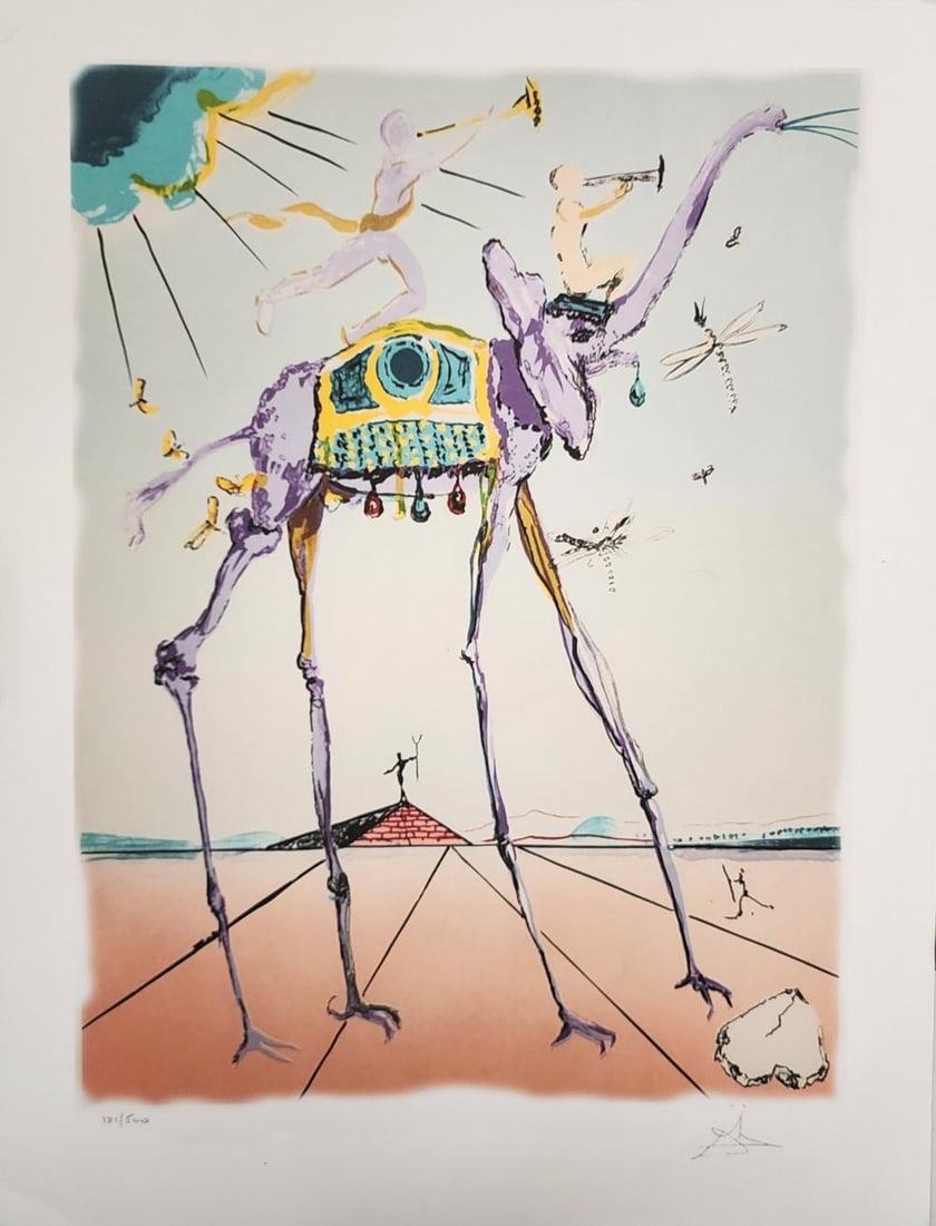 Salvador Dali, 'Space Elephant', Facsimile: Artist: Salvador Dali. Title: 'Space Elephant' Dimensions: 27 in. by 20in. Condition- Excellent Plate Signed and Numbered Type: serigraph on deckle edged paper Buyers Premium- 25% Salvador Dali, a Spa