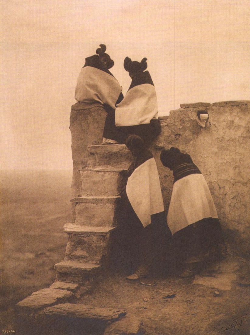 Edward S. Curtis, PLATE 24 On the Housetop Hopi, CA, 1906: Photographer: Edward S. Curtis (American, 1868 - 1952) - renowned photographer of the American West and the Native American Indian. Title: FIG. 45 Curtis Studio, (Edward S. Curtis and His Daughter Bet