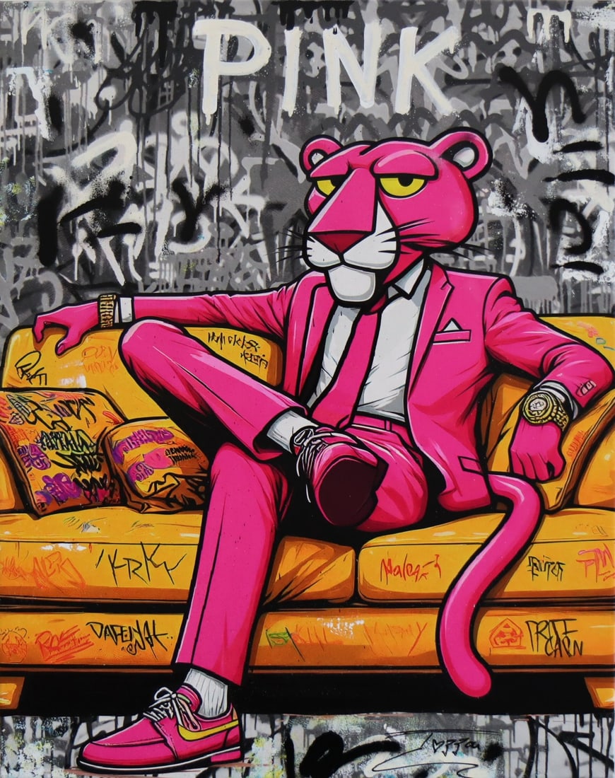Jozza, "Pink Panter", Mixed Media Acrylic Painting, 24"x30" (1 of 4)
