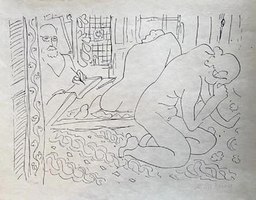 Henri Matisse, 'Modele Reflete Dans Le Miroir Avec Le Maitre' Lithograph On Japon - 1960