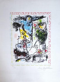 Marc Chagall, 'Monde Familier, Signed Limited Edition Lithograph In Colours, 1983