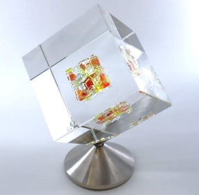 Jon Kuhn, 'Golden Sun', 5-Layers 3D Cube Glass Sculpture on rotating base, 2024