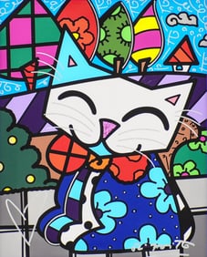 Romero Britto, 'Midnight Cat', Signed Limited Edition Digital Print On Canvas