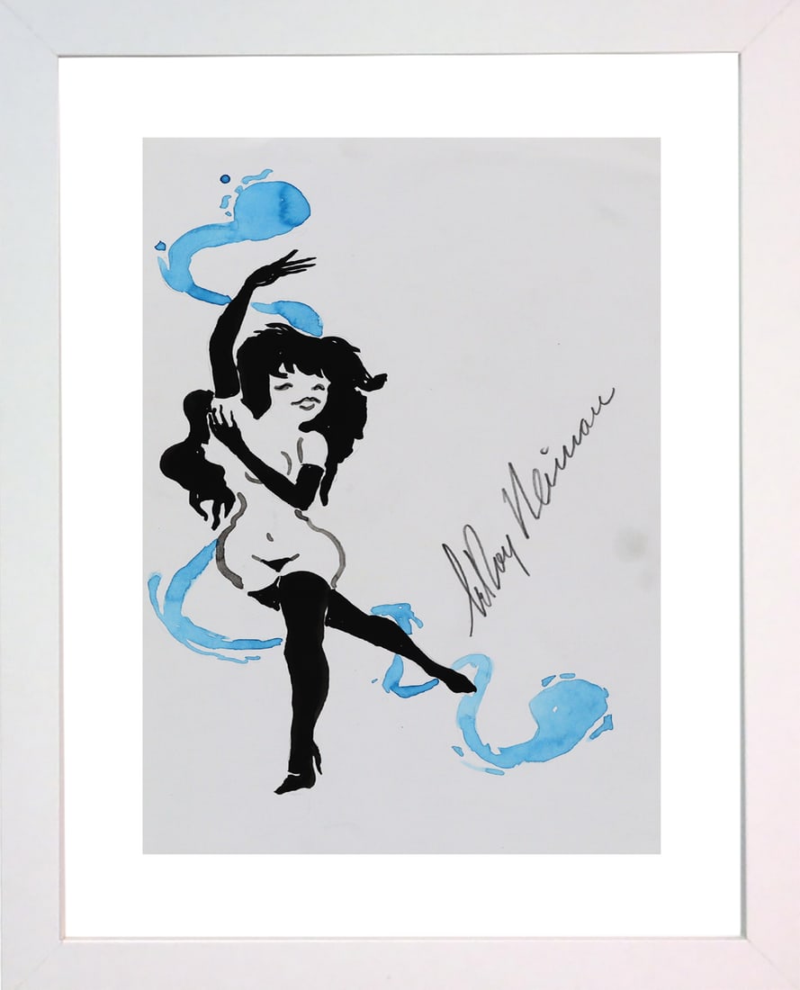 LeRoy Neiman, Femlin Sitting with Blue Ribbon, Original Signed Watercolor Drawing (1 of 4)