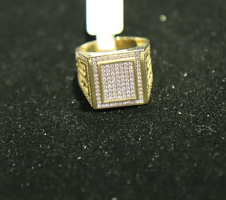 14KT Yellow Gold CZ Square Cluster Ring, Size 10.75