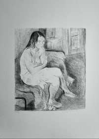 Raphael Soyer, 'Woman Red Stocking', Black& White Lithograph
