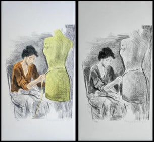 Raphael Soyer, Seamstress Ii Portfolio, 2 Lithographs