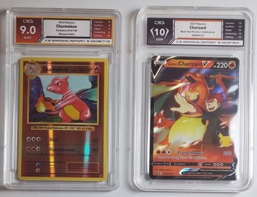 Charmeleon & Charizard Holo Combo from 2016 & 2023, Graded 9 & 10