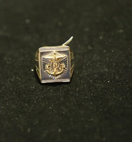14KT Yellow Gold w/ White Gold Accents CZ Cluster Strips Christian Iconography Ring, Size 11