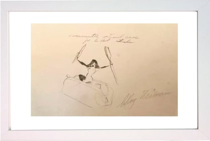 LeRoy Neiman, Playboy Femlin Sneaks in a Travel Bag, Original Signed Pencil Drawing