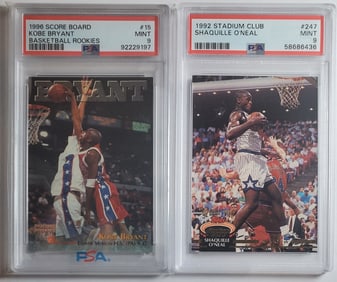 Kobe Bryant Rookie Card PSA 9 & Shaquile Oneal Rookie Card PSA 9