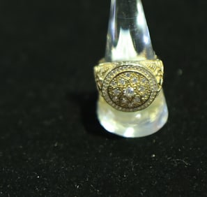 14KT Yellow Gold CZ Snowflake Cluster Ring, Size 11