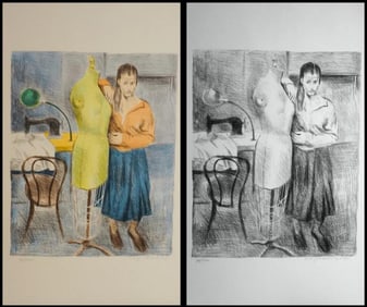 Raphael Soyer, Seamstress I Portfolio, 2 Lithographs