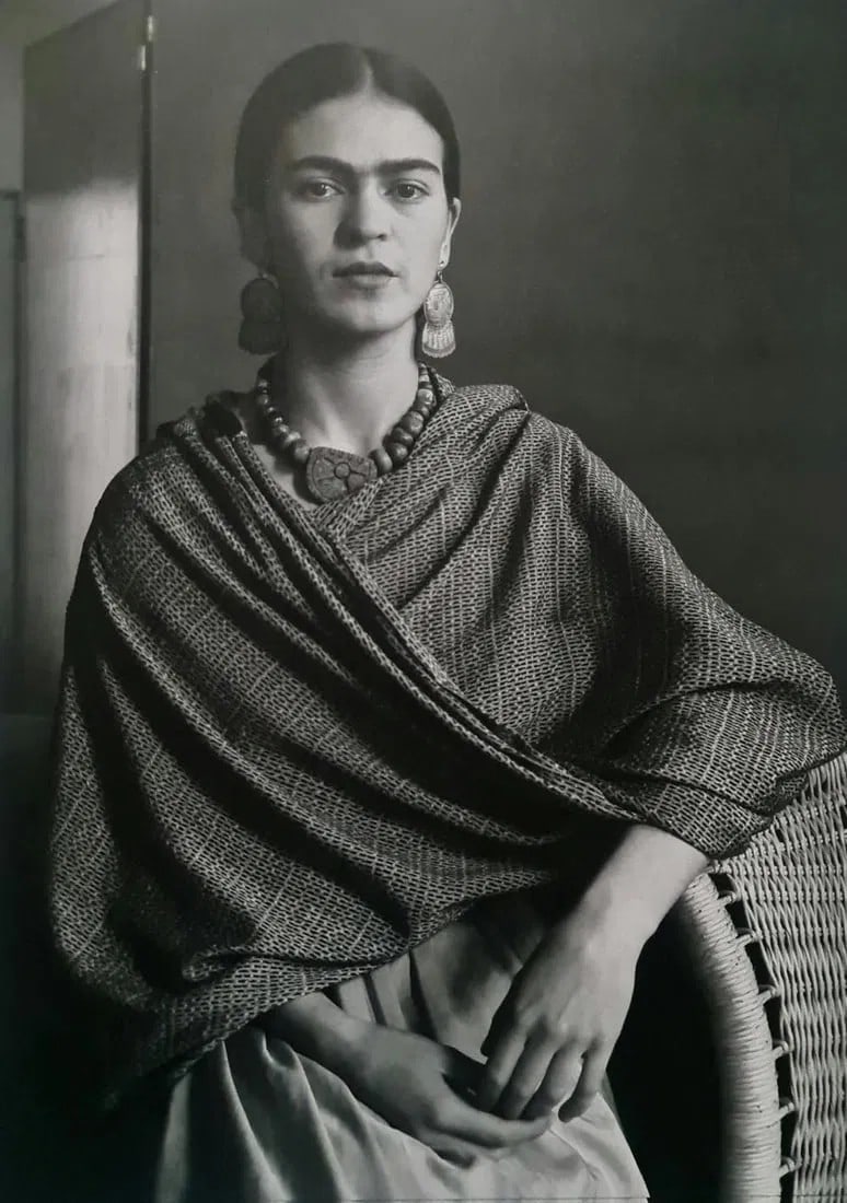 Frida Kahlo, Portrait In Dress: Subject: Portrait in dress Subject/Title- Frida Kahlo Photos Type Of Print: Authentic Vintage Sheet Fed Photogravure/Heliogravure Date Of Print: 2021 Publisher: Taschen GmbH Paper: Medium weight, clay