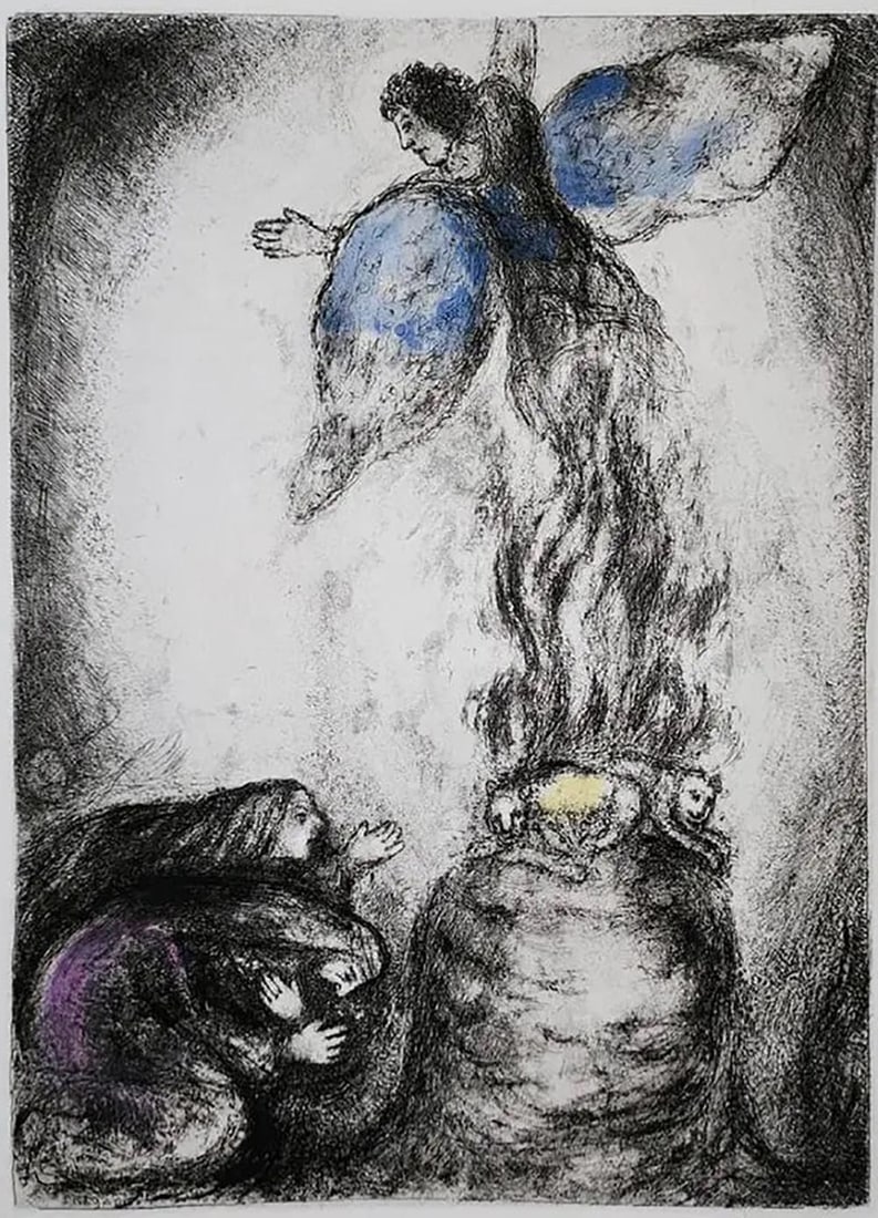 Marc Chagall 'Sacrifice of Manoah - 1956' Etching With Watercolor, Signed & Numbered (1 of 3)