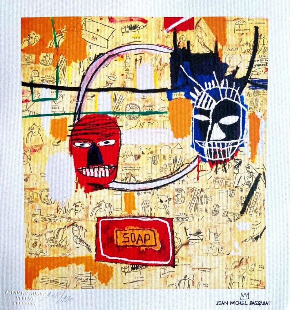 Jean-Michel Basquiat, 'Untitled- 1987' Limited Edition Lithograph: Jean-Michel Basquiat "Un-Titled" Chromo lithograph printed in 1987 and reproduced in 180 copies by Atlantis Verlag, Freiburg 33x35 cm. Jean-Michel Basquiat's signature on the plate Embossed stamp and 