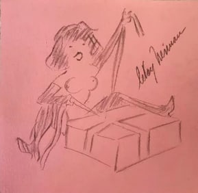 LeRoy Neiman, Playboy Femlin Opens Her Gift, Original Signed Pencil Drawing
