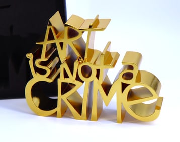 Mr. Brainwash, 'Art is Not A Crime', Gold 3D Sculpture, 2021 w/ COA