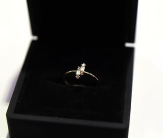 14K Yellow Gold Small CZ Baguettes Art Deco Engagement Ring, Size 6.75