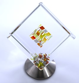 Jon Kuhn, 'Sunflower', 5-Layers 3D Glass Art Cube Sculpture, 2024